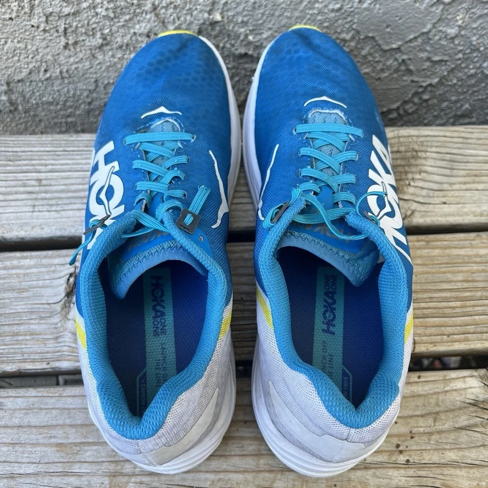 Hoka One One Shoes Men Size 11.5 Rocket X Blue White Running Sneakers Racing